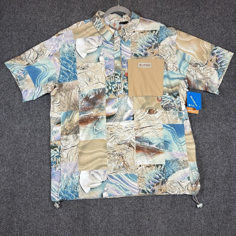 Columbia Heritage Omni-Shade Cove Beach Printed Woven SS Polo Sz XXL NWT